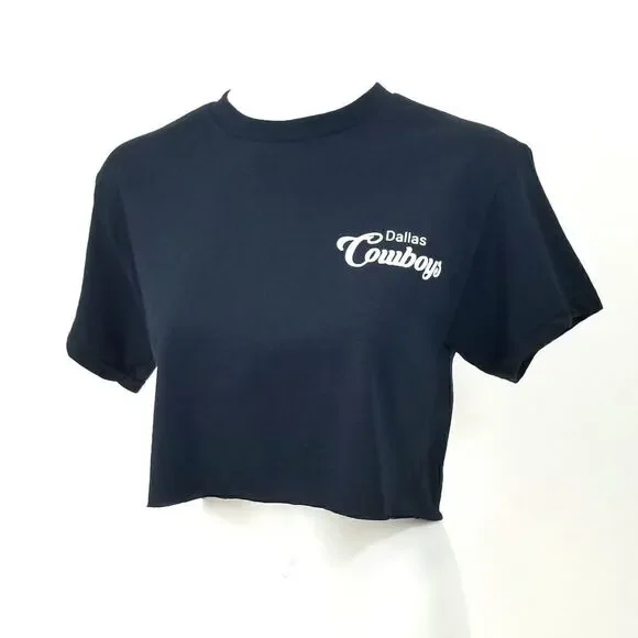Dallas Cowboys Double Script Retro Logo NFL "Cropped" Crop Top Football Tee - Picture 3 of 6